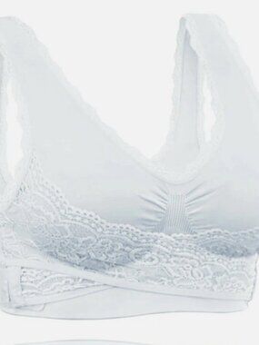 Lace White Criss Cross Bra No Underwires Adjustable Front Hooks Large (40-42)